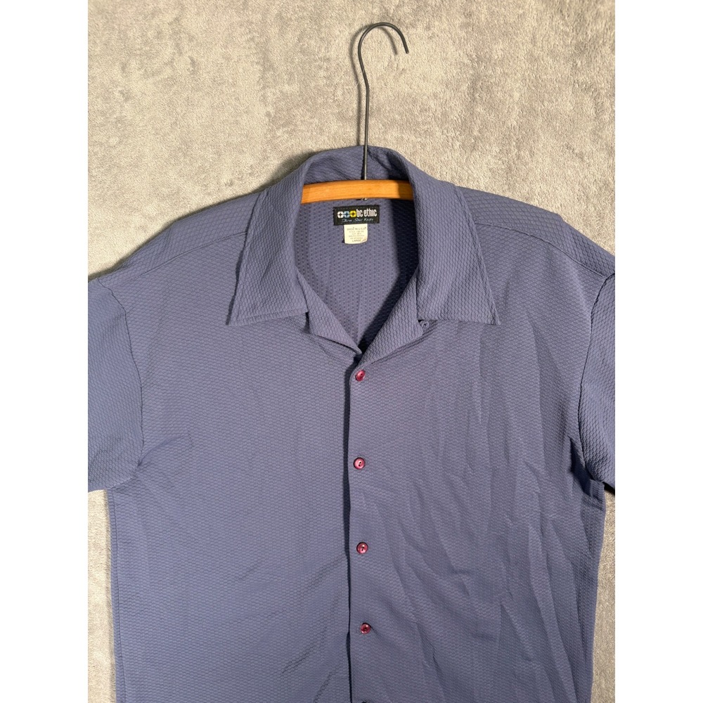 Vintage BC Ethic Mens L Blue Textured Camp Collar Button Up Shirt Loop Collar - Picture 10 of 13